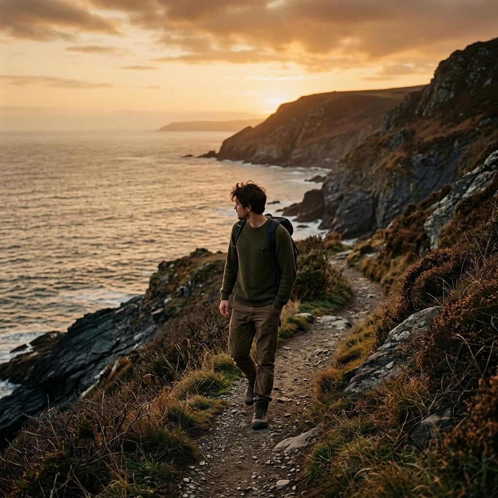 A person walking outdoors while looking at a phone